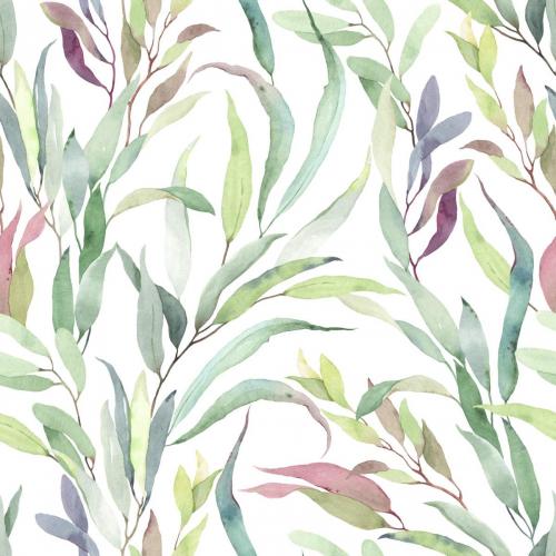 Foliage,Seamless,Pattern,Of,Colorful,Branches,With,Leaves,,Watercolor,Floral